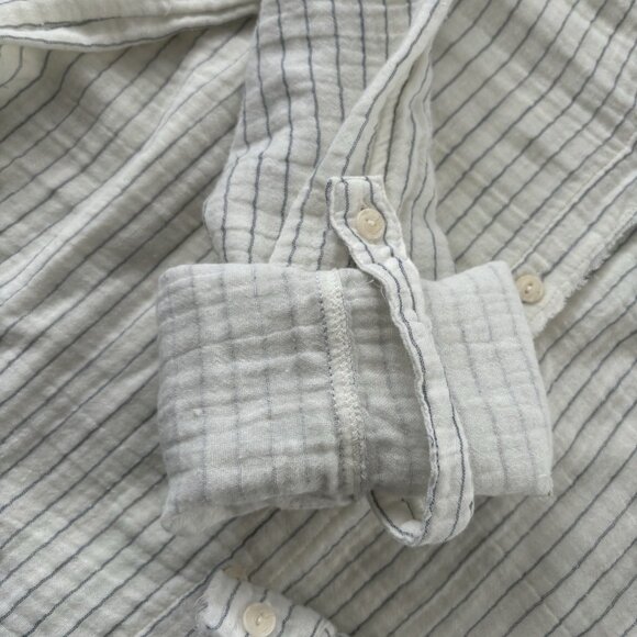 Mystree 100% Cotton Tunic Button Shirt (Sz L) Striped Long Sleeve Coastal Casual - Picture 11 of 12